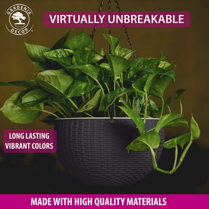 GARDENIX DECOR 11'' Self Watering Hanging planters for Indoor Plants - Flower Pot with Water Level Indicator for Plants, Hanging pots - Self Watering Planter Plant Pot-Coco Coir - Round 1 Pack - Gray