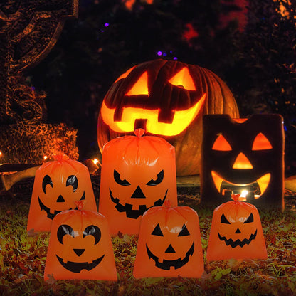 12Pcs Halloween Pumpkin Lawn Bags - Halloween Decorations Leaf Bags with 5 Designs, Halloween Party Favors Fall Halloween Trash Bags with Twist Ties for Yard Lawn Garden Halloween Decorations Outdoor