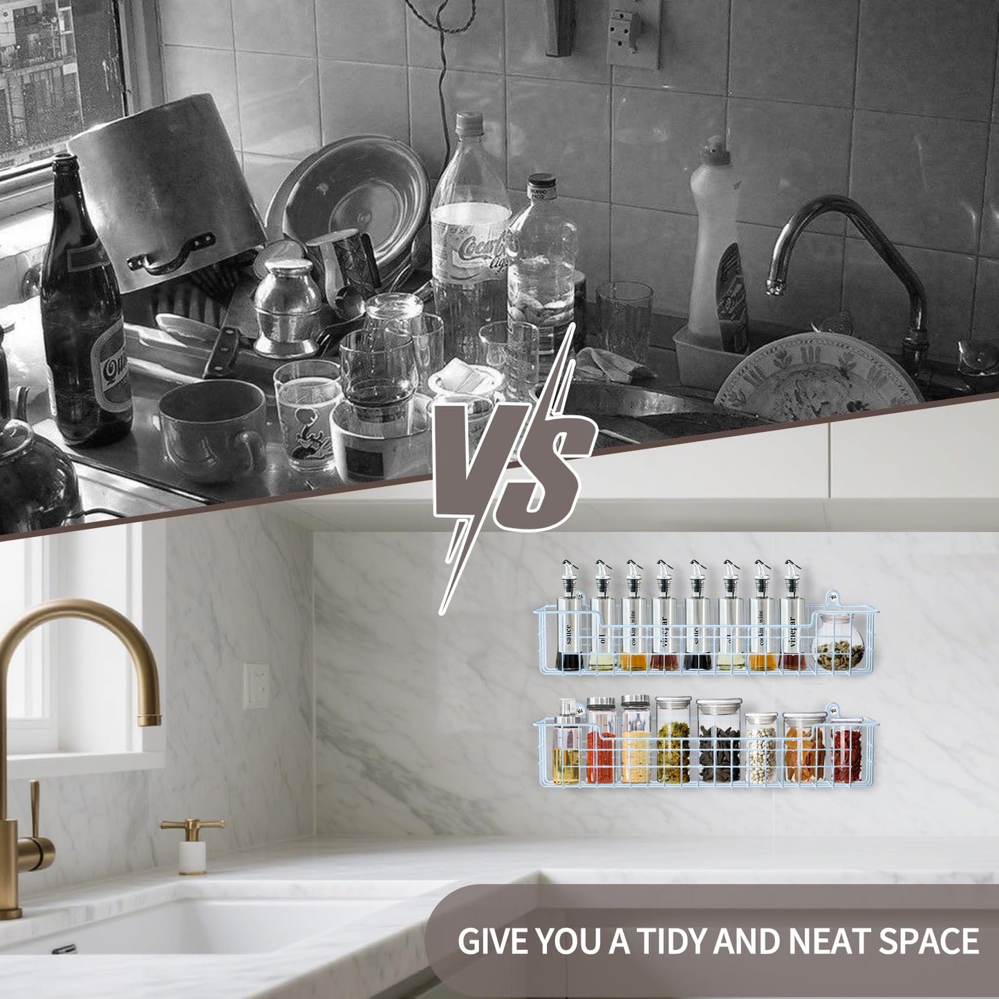 Spice Rack Organizer Wall Mount, Spice Organization Storage Shelf for Cabinet Door, 2 Packs Wall Spice Rack Saving Space for Kitchen, Black