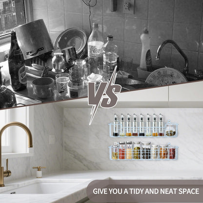 Spice Rack Organizer Wall Mount, Spice Organization Storage Shelf for Cabinet Door, 2 Packs Wall Spice Rack Saving Space for Kitchen, Black