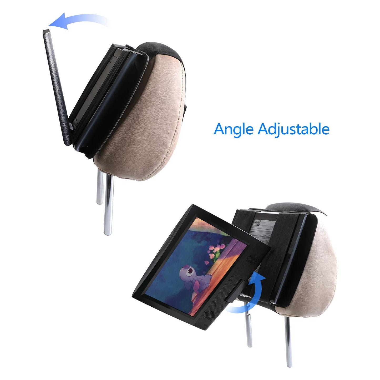 Hikig DVD Player Headrest Mount Holder - Portable DVD Player Mount for Car Back Seat Headrest - Swivel & Flip - 7 to 11 Inch