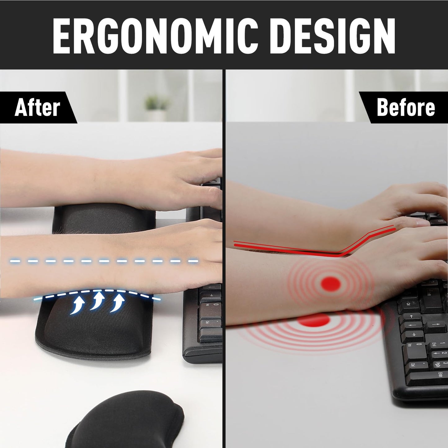 Gimars Upgrade Enlarge Silky Gel Memory Foam Keyboard Wrist Rest, Wrist Rest for Computer Keyboard, Ergonomic Design for Typing Pain Relief, Mousepad Rests, Wrist Support for Office, Gaming, Black