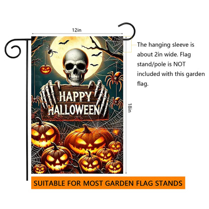 abzdfty Halloween Garden Flag 12x18 Inch Double Sided Pumpkin Skeleton Garden Flag Halloween Decorative Yard Flag for Outside, Patio, Porch and Lawn