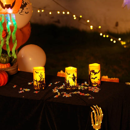 Homemory Halloween Candles, Orange Flameless Candles, Outrdoor Waterproof Battery Operated LED Pillar Candles with Remote Timers for Halloween Decoration, 3”x6”, Set of 3