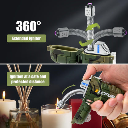 LcFun Electric Lighter USB Rechargeable Arc Lighters Windproof Plasma Lighters with LED Battery Display, Waterproof Electronic Flashlight Lighter with Lanyard for Camping, Survival Tactical Gear