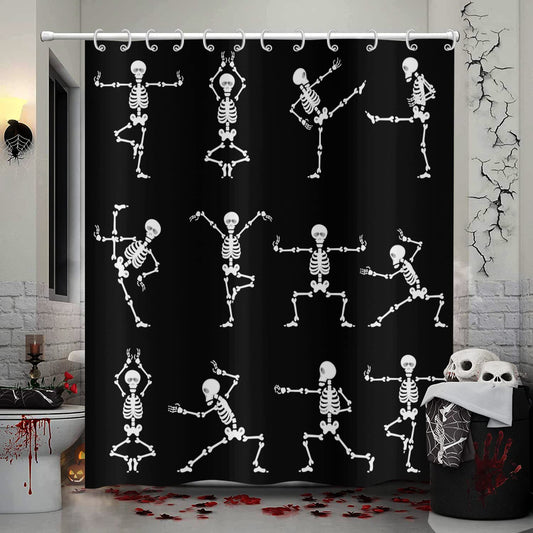 GCIREC Halloween Shower Curtain, Cartoon Funny Skull Skeleton Dancing Bathroom Curtain Halloween Party Retro Bath Curtain Waterproof Fabric Machine Washable with 12 Hooks, 72"X72"