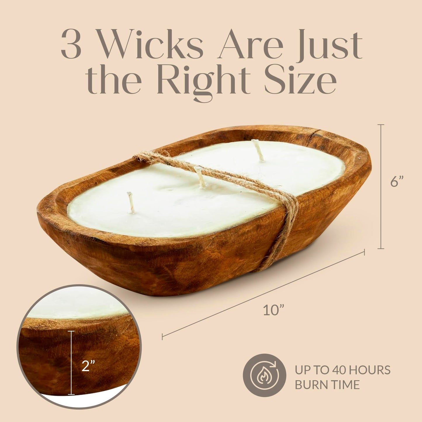 Dough Bowl Candle Co. Pumpkin Spice Soy Candle - 3 Wick Rustic Farmhouse Coffee Table Decor, Odor Eliminator in Wooden Bowls, 20 Ounce Wooden Dough Bowl Candle, All-Natural Gifts for Women and Men