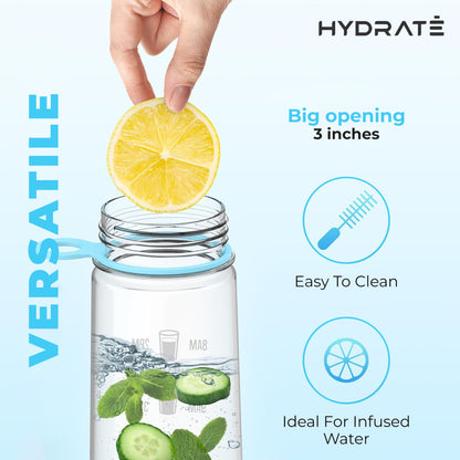 HYDRATE Water Bottles Motivational premium 30oz water bottles with straw - Daily water intake with Time Markings, BPA-Free. Leak proof Ideal for hydration at office, gym (Sky Blue)