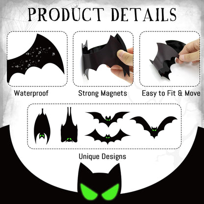 24 Pcs Halloween Garage Door Decorations Magnets Bats with Glow in The Dark Eyes Luminous Magnetic Black Bats Stickers Halloween Decorations for Garage Door Car Refrigerator