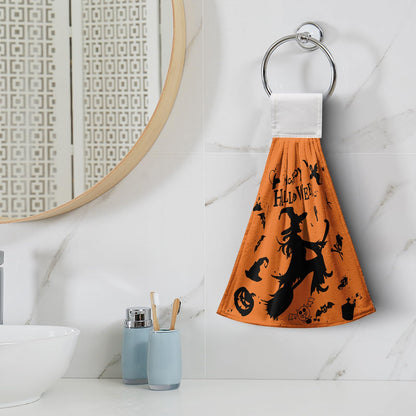 Happy Halloween Hanging Hand Towels Set of 2 for Bathroom Witch Castle Spider Web Kitchen Towels with Hanging Loop Orange and Black Holiday Dish Towel Soft Absorbent Fingertip Fast Dry Bath Towels