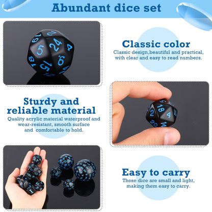 Civaner 15 Pcs Complete Polyhedral Dice Set D3-D100 Spherical RPG Dice Set in Opaque Black, 100 Sides for Role Playing Table Games Party Supplies(Black and Blue)