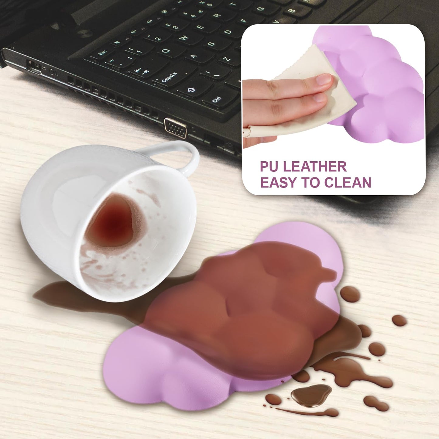 Cloud Wrist Rest for Keyboard, Ergonomic Gaming Wrist Pad Palm Rest - Gifts for Office & Gamers, Memory Foam Wrist Support for Pain Relief, Mouse Pad Rest Support, Portable & Washable, Light Lilac