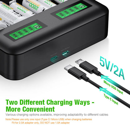 EBL Rechargeable C Batteries (4 Pack) and LCD Smart Battery Charger for Ni-MH AA AAA C D Rechargeable Batteries