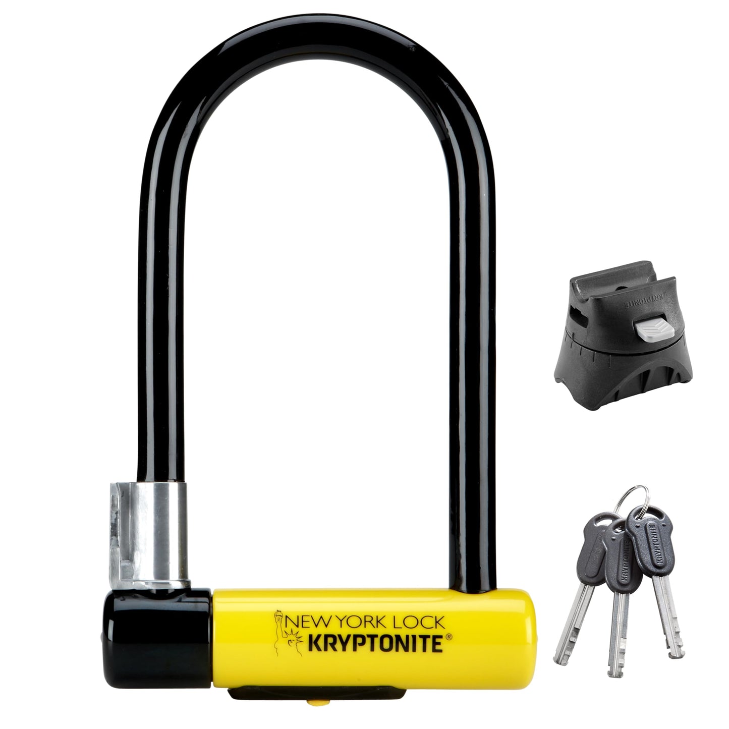 Kryptonite New York Standard Bike U-Lock, Heavy Duty Anti-Theft, 16mm Shackle with Mounting Bracket and Keys, Ultimate Security for Bicycles E-Bikes Scooters