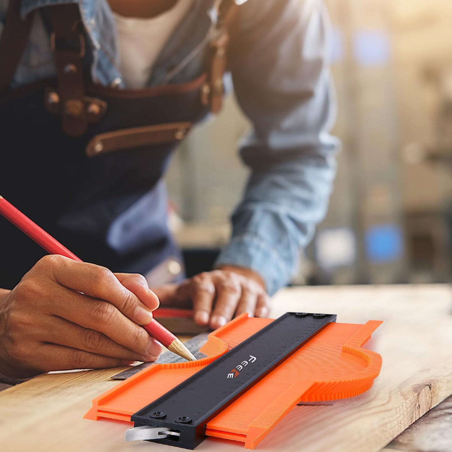 Contour Gauge (12 Inch) with Lock Profile Tool, Gifts for Men Dad Husband Him Super Contour Duplicator Men Gifts Woodworking Tools Carpenter Tools Construction Outline Angle Measuring Tool for Mens