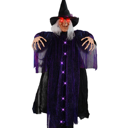 FUNPENY 6 FT Hanging Witch Outdoor Halloween Decorations, Light Up Hanging Witch with Sound Activation for Halloween Haunted House Props Party Supplies Yard Outdoor Indoor Decor
