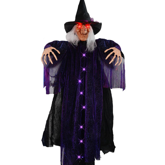 FUNPENY 6 FT Hanging Witch Outdoor Halloween Decorations, Light Up Hanging Witch with Sound Activation for Halloween Haunted House Props Party Supplies Yard Outdoor Indoor Decor