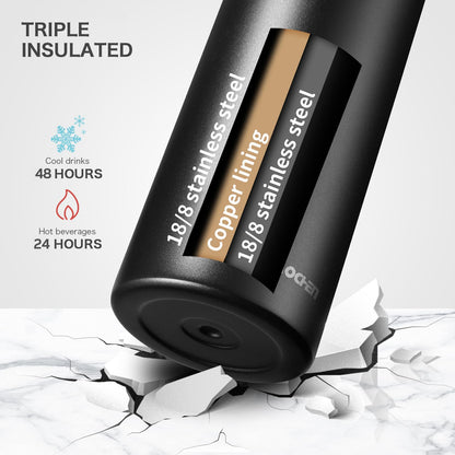 KXIAOCHEN Insulated Water Bottle, Stainless Steel Water Bottle, 2 Lids (Straw and Handle Lid),Wide Mouth Metal Water Bottles Keep Hot and Cold, Double Walled, Thermo Mug, Metal Canteen