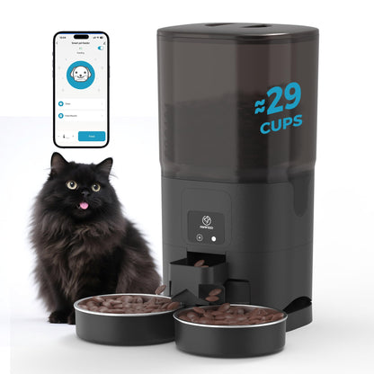 PAPIFEED 7L Automatic Cat Feeder for 2 Cats - 2.4G WiFi Timed Auto Feeder with APP Control, Cat Food Dispenser with Alexa for Multiple Cats, Detachable for Easy Clean, 1-10 Meals Per Day - Black