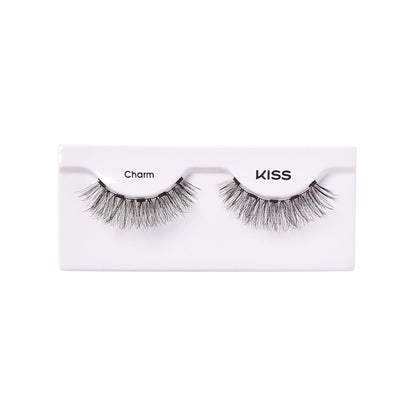 KISS Magnetic Lashes, Charm, 1 Pair of Synthetic False Eyelashes With 5 Double Strength Magnets, Wind Resistant, Dermatologist Tested Fake Lashes Last Up To 16 Hours, Reusable Up To 15 Times, Black