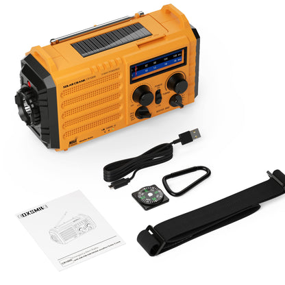 Eoxsmile Emergency Radio with NOAA Weather Alert– 5000mAh Solar Hand Crank Portable AM/FM Shortwave Radio, Rechargeable Battery, USB Charger, Flashlight, SOS Alarm for Home Outdoor Hurricane Survival