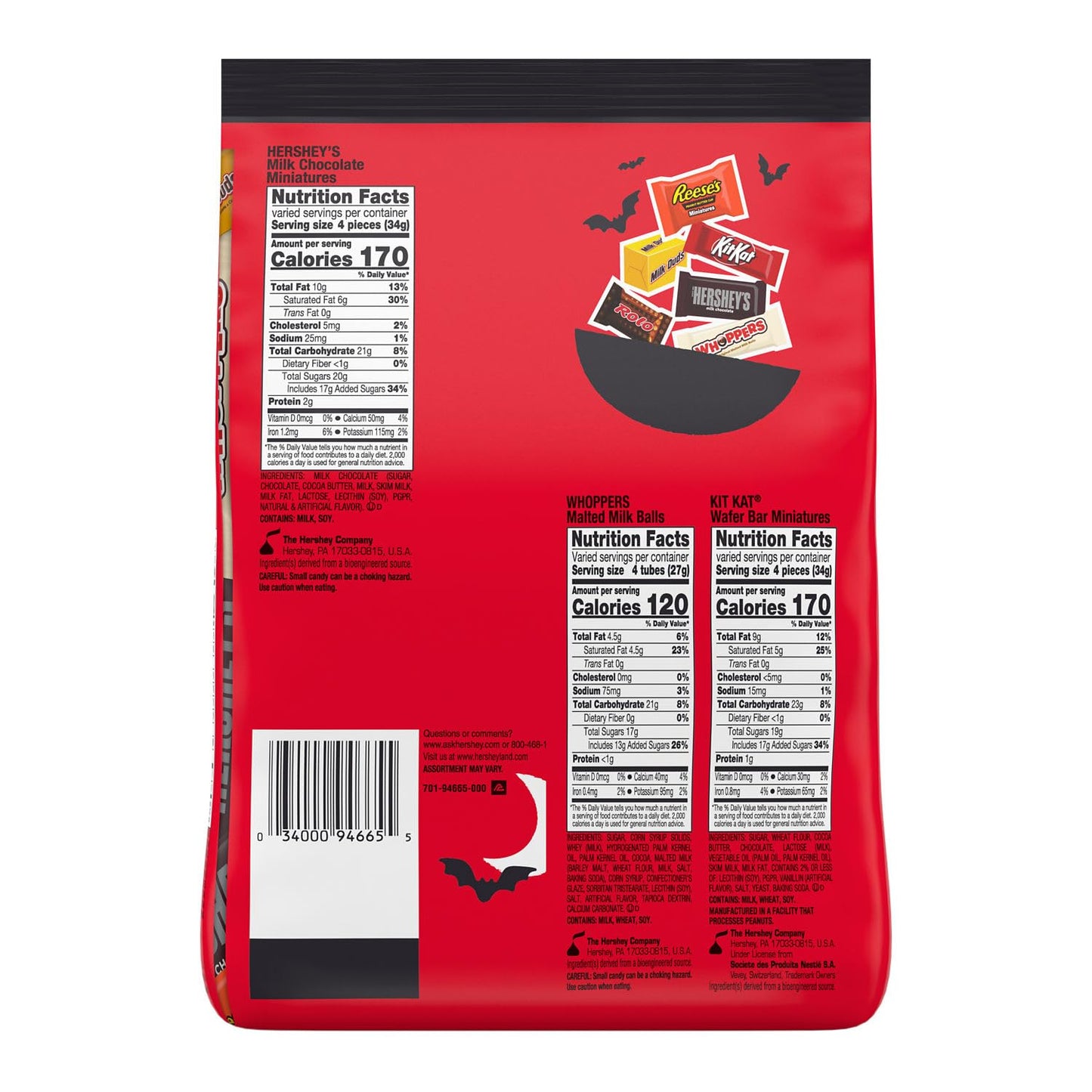 Hershey Miniatures Assorted Flavored, Halloween Candy Bulk Bag, 35.93 oz (115 Pieces)