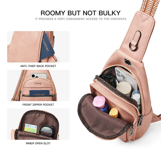 LATMAP Sling Bag For Women Faux Leather Anti Theft Small Casual Daypack Backpack Fanny Pack Crossbody Chest Bags Purse