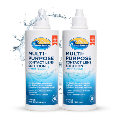 Cruelty-Free Contact Lens Solution 12oz - Multipurpose Cleaner & Sterile Isotonic Eye Contacts Care by Clear Conscience (2 Pack)