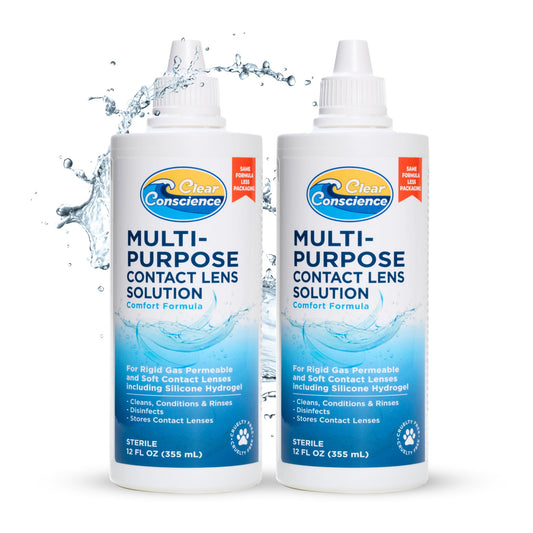 Cruelty-Free Contact Lens Solution 12oz - Multipurpose Cleaner & Sterile Isotonic Eye Contacts Care by Clear Conscience (2 Pack)