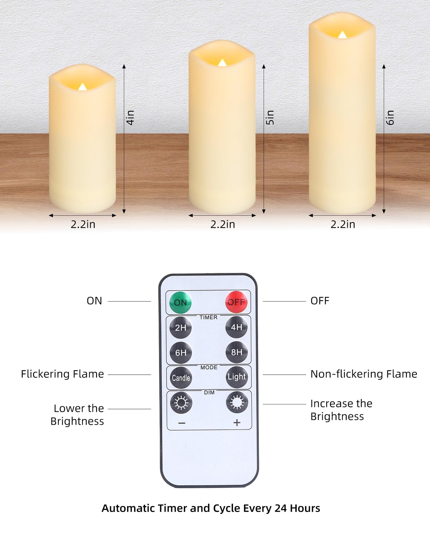Enido 12 Pc Flameless LED Candles with Remote & Timer, Outdoor Waterproof, Flickering Electric Warm Lights for Cozy Home & Holiday Romantic Decor, Battery Operated for Party(D 2.2” x H 4”/5”/6”