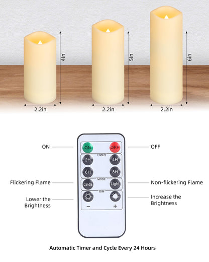 Enido 12 Pc Flameless LED Candles with Remote & Timer, Outdoor Waterproof, Flickering Electric Warm Lights for Cozy Home & Holiday Romantic Decor, Battery Operated for Party(D 2.2” x H 4”/5”/6”