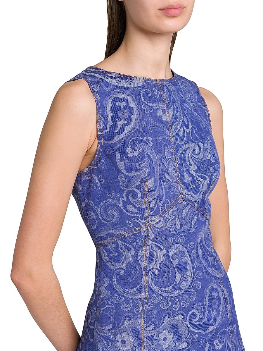 Etro, Paisley Sleeveless Denim Sheath Minidress, 36 (0), Multicolor Azure Base