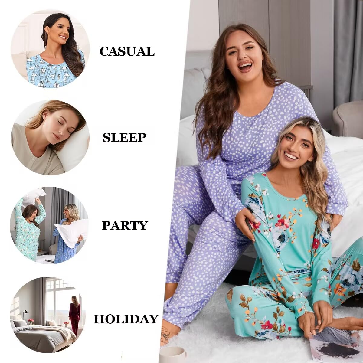 HOTGIFT Womens Pajamas Sets, 2 Piece Lounge Pjs Set Long Sleeve Long Pant Ladies Sleepwear with Pockets Halloween Purple Medium