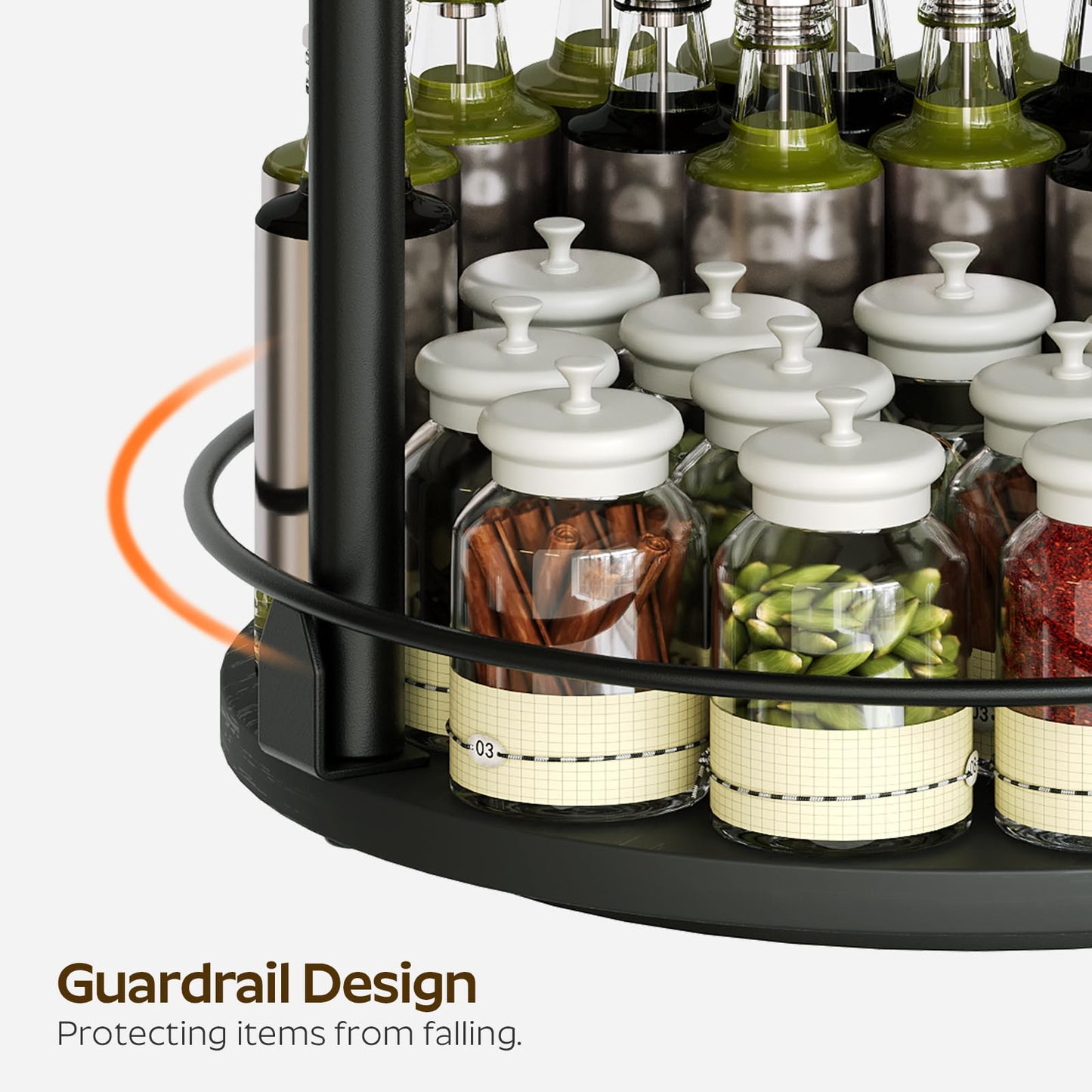 3-Tier Lazy Susan Organizer, Rotating Spice Rack, Spinning Organizer, Industrial Turntable Spice Rack Organizer for Cabinet, Kitchen Countertop, Pantry, Rustic Brown and Black SR23BR