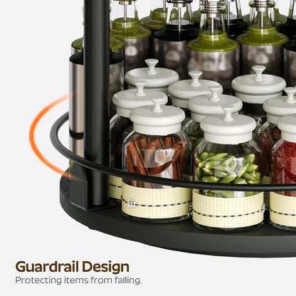 3-Tier Lazy Susan Organizer, Rotating Spice Rack, Spinning Organizer, Industrial Turntable Spice Rack Organizer for Cabinet, Kitchen Countertop, Pantry, Rustic Brown and Black SR23BR