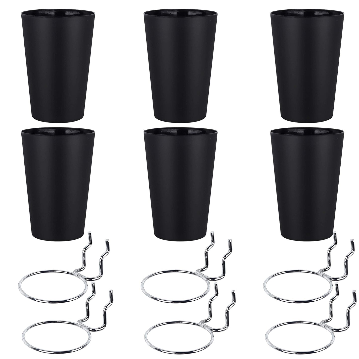 Kuhome 6 Set Ring Style Pegboard Hooks with Pegboard Cups, Black, Stainless Steel & Plastic, Ideal for Craft Room, Work Bench, Garage