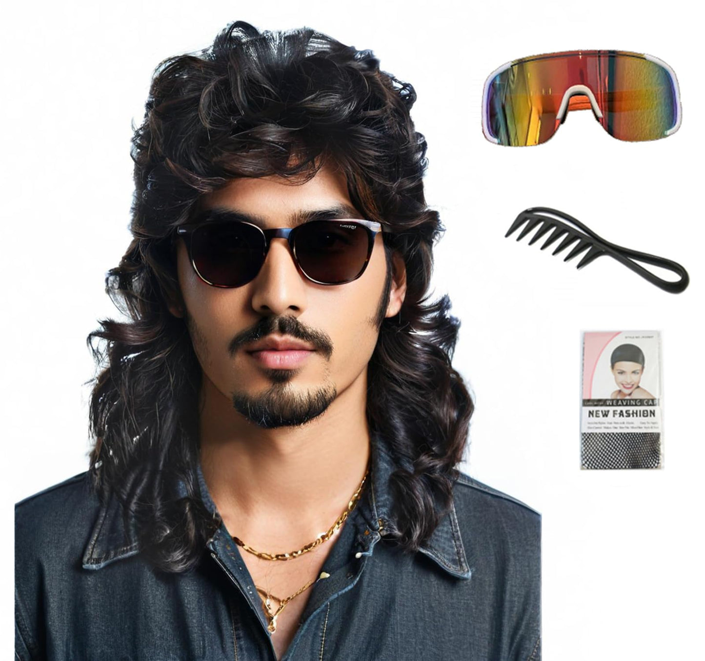 Kavsni Mullet Wigs for Men Joe Dirt Emo Wig 80s Costumes Fancy Party Accessory Cosplay Wig Halloween Man x (Black)