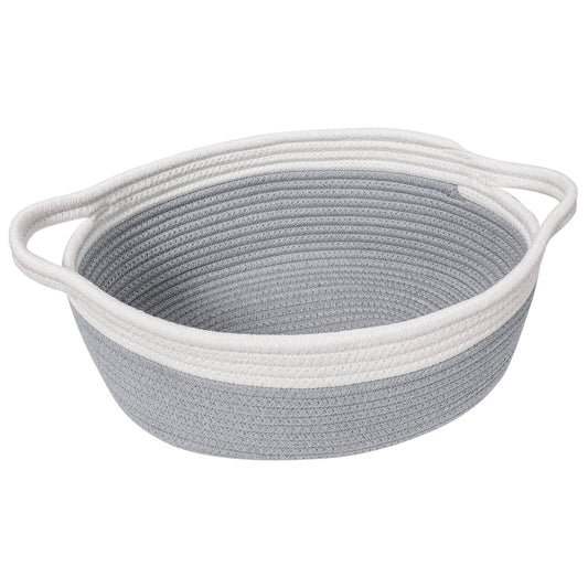Goodpick Small Woven Storage Basket with Handles, Cotton Rope Baskets for Gifts Empty, Dog Toys, Diapers, Towels, Easter Baskets for Kids, 12" x 8" x 5", Gray