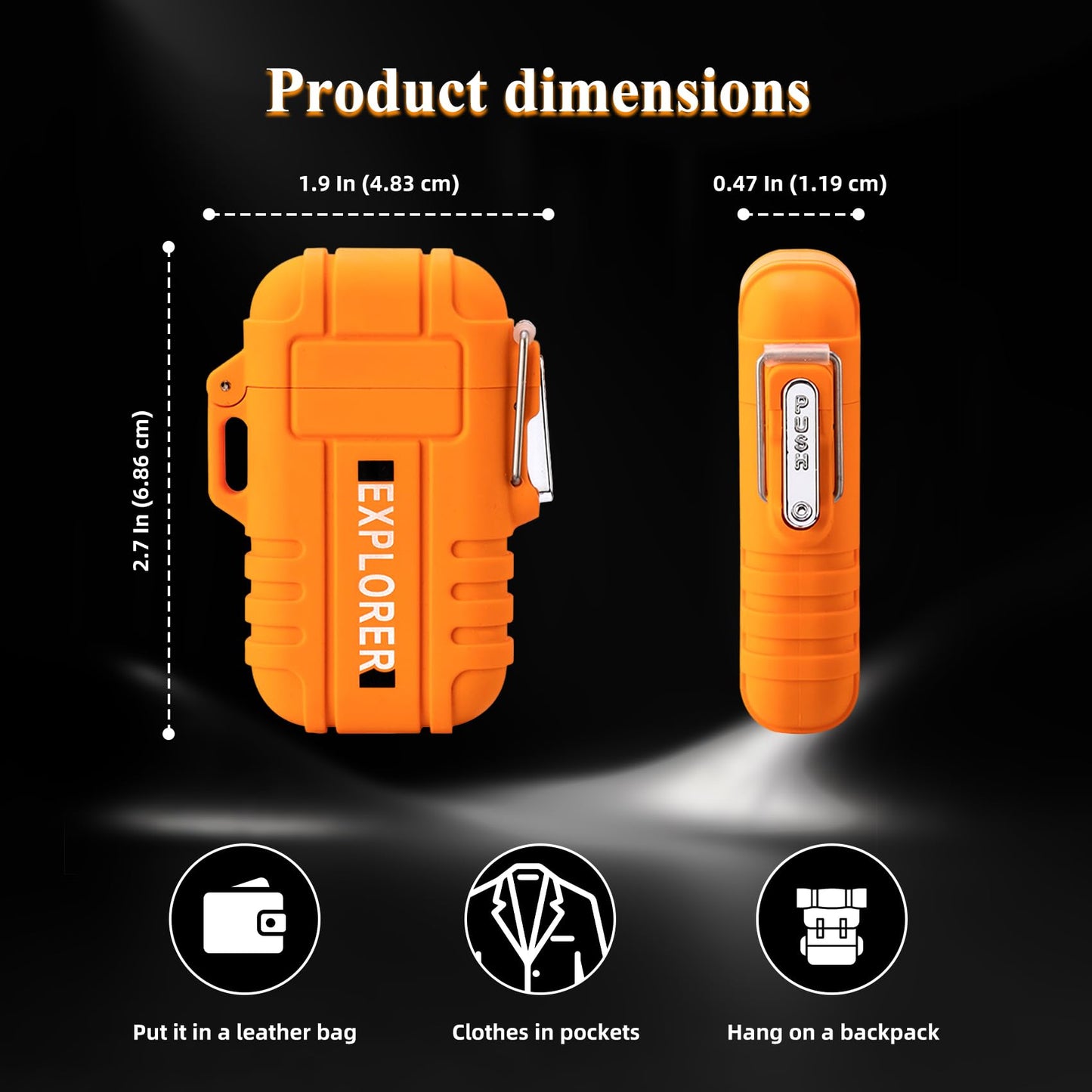 LcFun Electric Lighter - USB C Rechargeable, Windproof, Waterproof Flameless Dual Arc Plasma Lighters with Portable Lanyard for Adventure, Survival Tactical, Camping Gadgets for Men (Orange)
