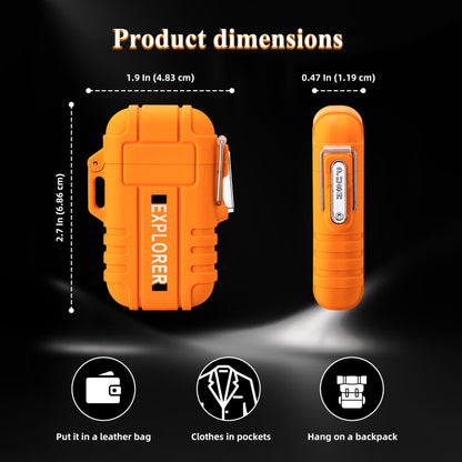 LcFun Electric Lighter - USB C Rechargeable, Windproof, Waterproof Flameless Dual Arc Plasma Lighters with Portable Lanyard for Adventure, Survival Tactical, Camping Gadgets for Men (Orange)