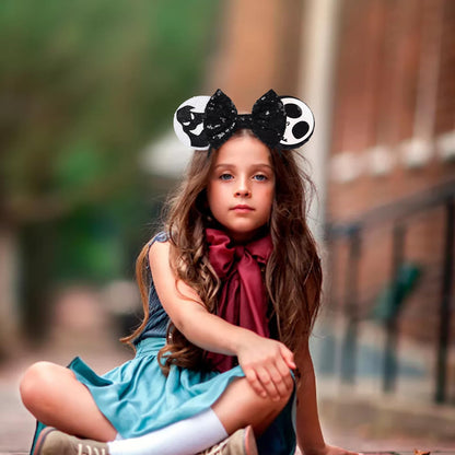 Eisyaa Mouse Ears Bow Headbands, Sequin Halloween Minnie Ears Headband,Halloween Mickey ears Hair Accessories (Jack-Ghost, Medium)