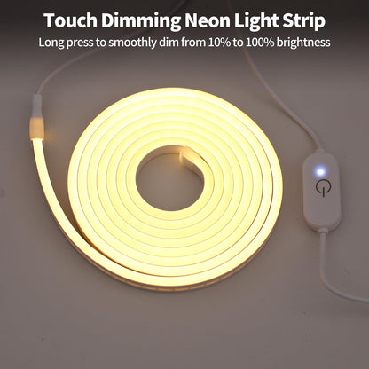 Dimmable LED Neon Strip Lights 1 m – Waterproof Flexible USB Silicone Neon Rope Light with Touch Control, 120° 3000 K Warm‑White Ambient Decor