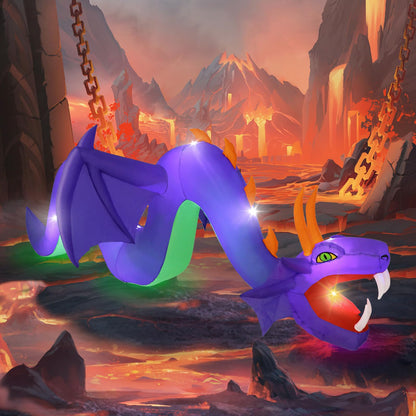 12FT Halloween Inflatables Outdoor Decoration, Large Flying Dragon with Openning Red Mouth Blow Up, Giant Outside Hanging Inflatable with 7 LEDs Light Up for Holiday Yard Lawn Patio Parties Display