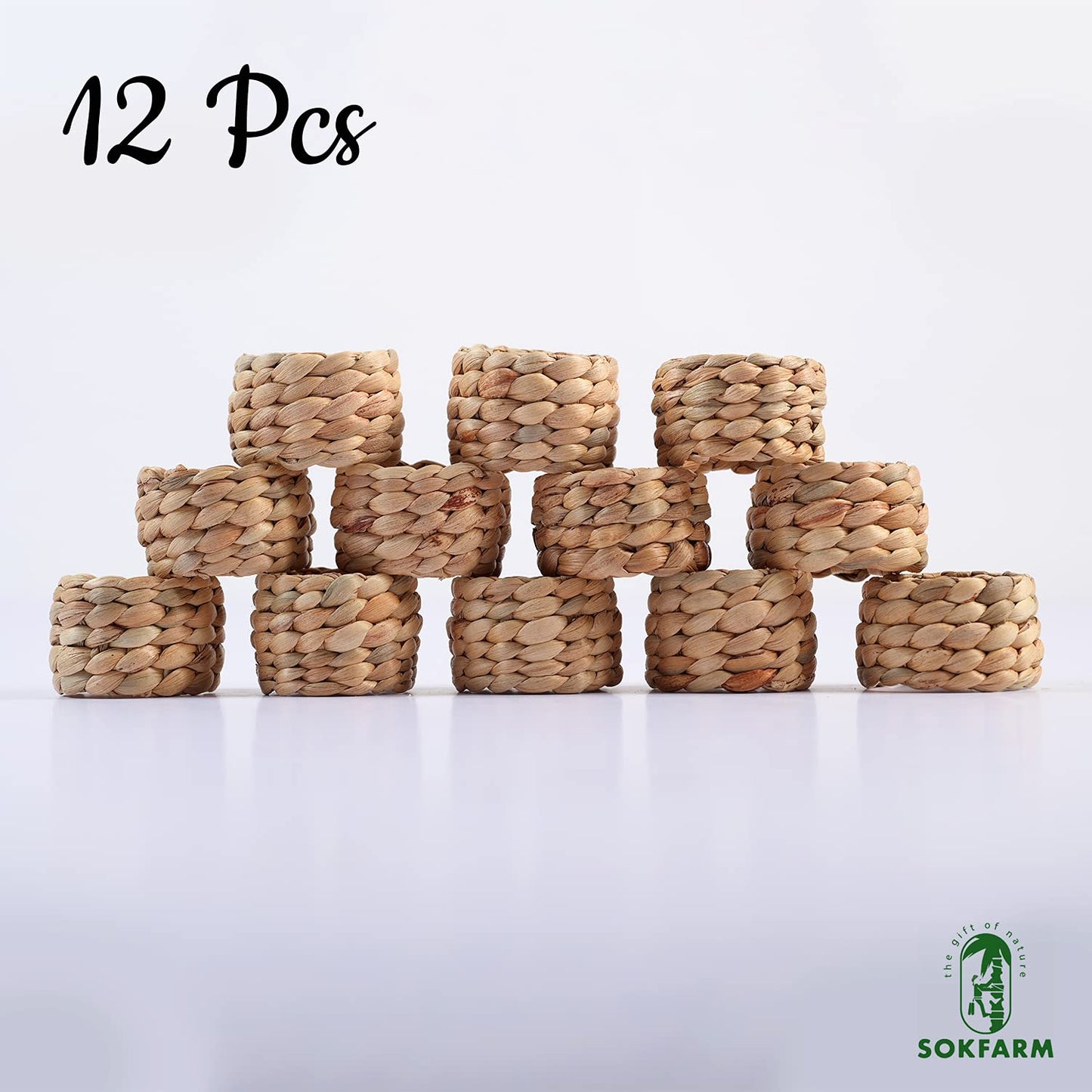 12 Pcs Round Woven Napkin Rings, Water Hyacinth Easter Napkin Rings Set of 12, Anillos para Servilletas De Tela, Boho Napkins Holder for Elegant Table Decoration, Christmas Table Decor, Wedding Decor