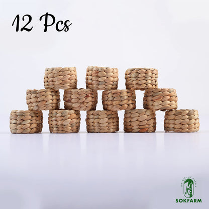 12 Pcs Round Woven Napkin Rings, Water Hyacinth Easter Napkin Rings Set of 12, Anillos para Servilletas De Tela, Boho Napkins Holder for Elegant Table Decoration, Christmas Table Decor, Wedding Decor