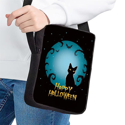 COEQINE Happy Halloween Cat Print Crossbody Messenger Bags for Women Girls,Casual Backpack Cellphone Purse Pouch Mini Shoulder Bag with Adjustabe Shoulder Strap