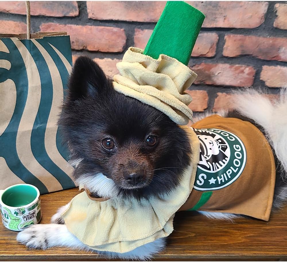 Latte Coffee Dog Costume - Dog Halloween Costume Pet Cosplay Clothes for Small Medium Dogs Puppies Cats for Christmas Birthday Party Photo Props Dress up Accessories Parade Halloween Decorations