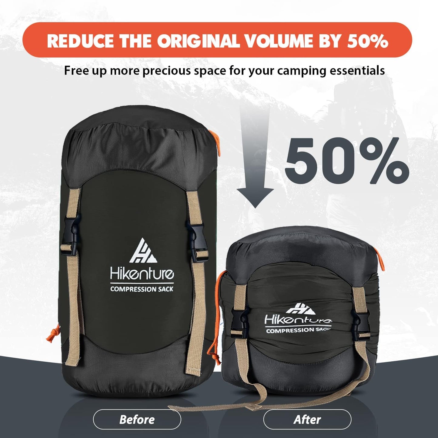 Hikenture Compression Sack for Sleeping Bag, Upgrade Anti-Tear Nylon Sleeping Bag Stuff Sack, 10L/14L/20L/30L Water-Resistant Compression Bag, Storage Bag (Dark Green, 14L)