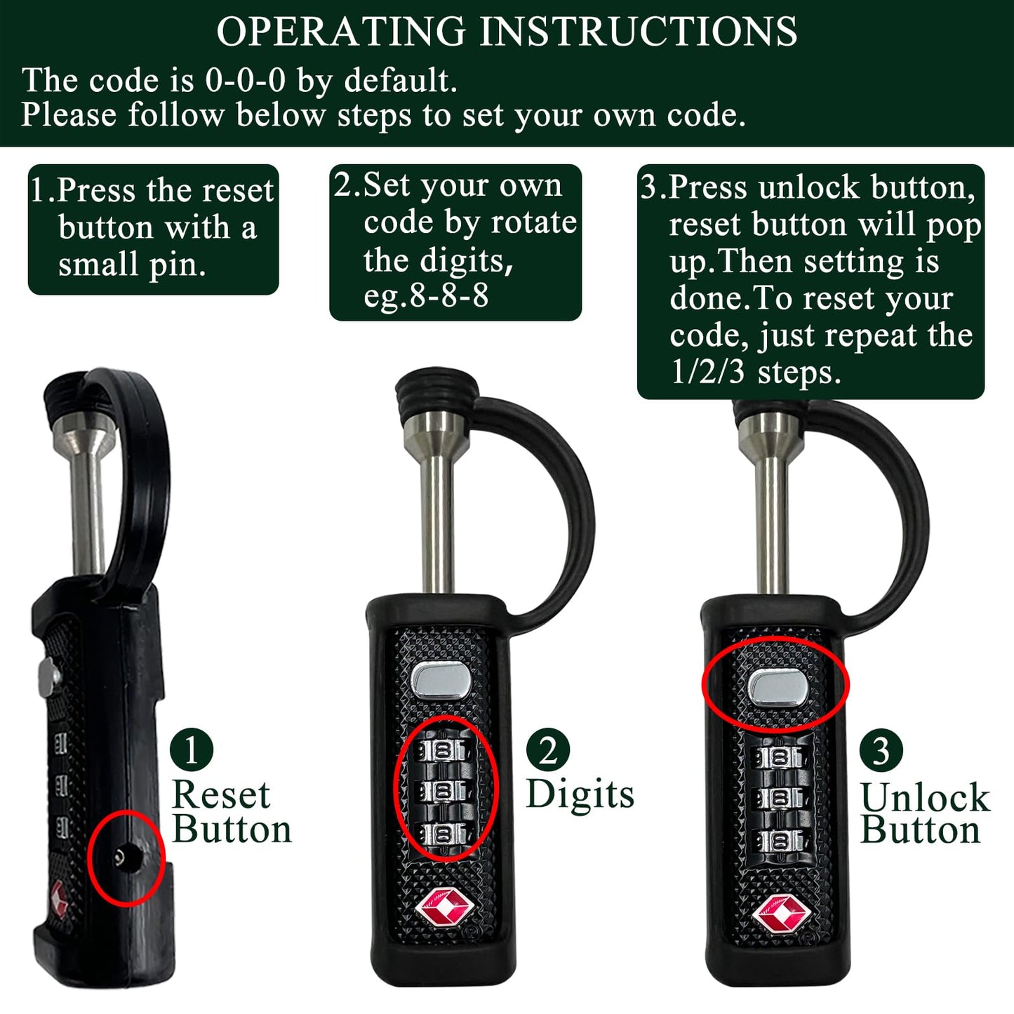 LAFENLIN Gun Case Locks 2 Pack, TSA Approved Case Locks for Gun Case, Handgun Cases Padlock for Gun Safe, Air Travel Lock Hard Pistol Cases Lock for Rifles and Shotguns, 3 Digits Heavy Duty TSA Locks
