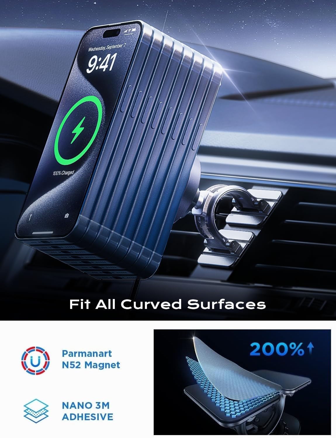 LISEN for 15W MagSafe Car Mount Charger,Magnetic Wireless Car Charger for iPhone 16 Pro Max Accessories,Magnetic Phone Holder for iPhone 16e 15 14 13 12,Samsung with MagSafe,Gifts for Men Women